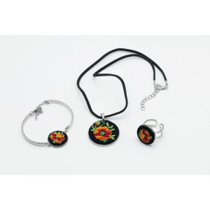 Pandantiv bratara si inel handmade, goblen trandafir norocos