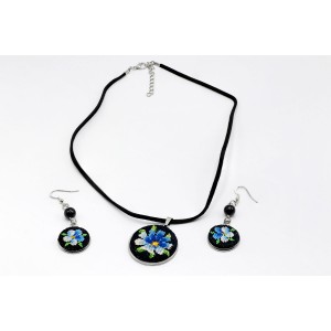 Pandantiv si cercei handmade, goblen petunia visatoare