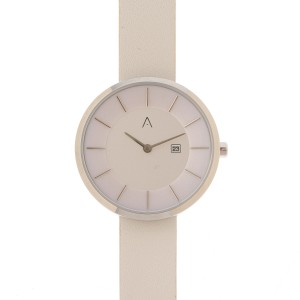 Ceas otel inoxidabil, curea piele alba, 3ATM, mecanism Miyota Quartz