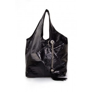 Geanta tip sac din piele naturala lacuita 