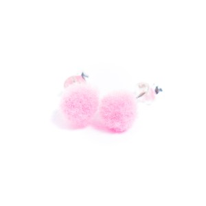 Cercei cu puf roz din bumbac, argint 925, placati cu rodiu
