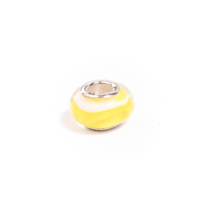 Talisman cu sticla de Murano galben electric, din argint 925, placat cu rodiu
