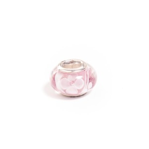 Talisman cu sticla de Murano model floare, din argint 925, placat cu rodiu