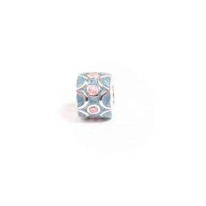 Talisman clips cu email albastru, din argint 925, rodiat, cu zirconiu roz