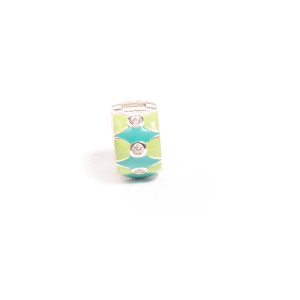 Talisman clips model romburi, din argint 925, rodiat, cu zirconiu si email albastru cu verde