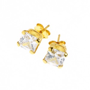 Cercei solitaire din argint 925, rodiati, placati cu aur galben de 18k, cu zirconiu