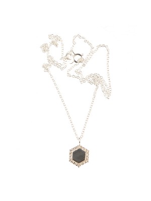 Colier model hexagon din argint 925, rodiat, cu zirconiu