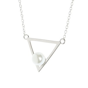 Colier triunghi din argint 925, rodiat, cu perla de apa dulce